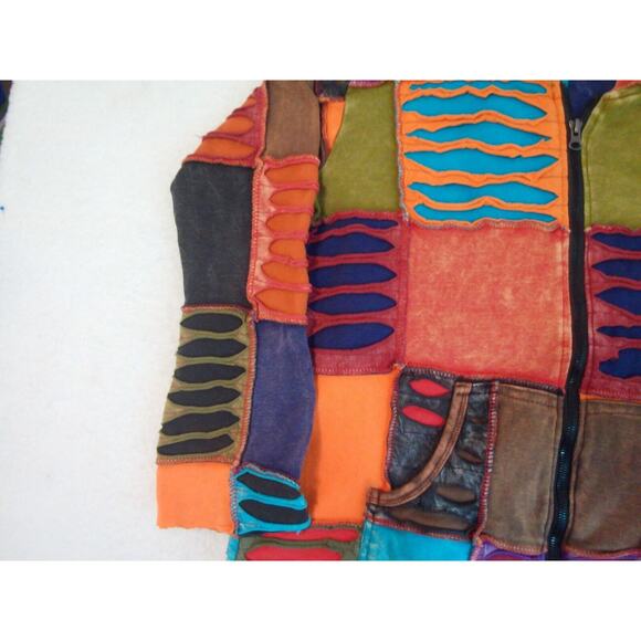 RISING INTERNATIONAL WOMEN Medium - FULL ZIP SLASHED PATCHWORK HOODIE SWEATSHIRT - Picture 5 of 9